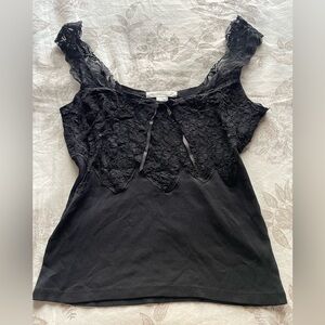 Vintage Black Lace Milkmaid Tank Top Medium Whimsigoth Dark Feminine Romantic